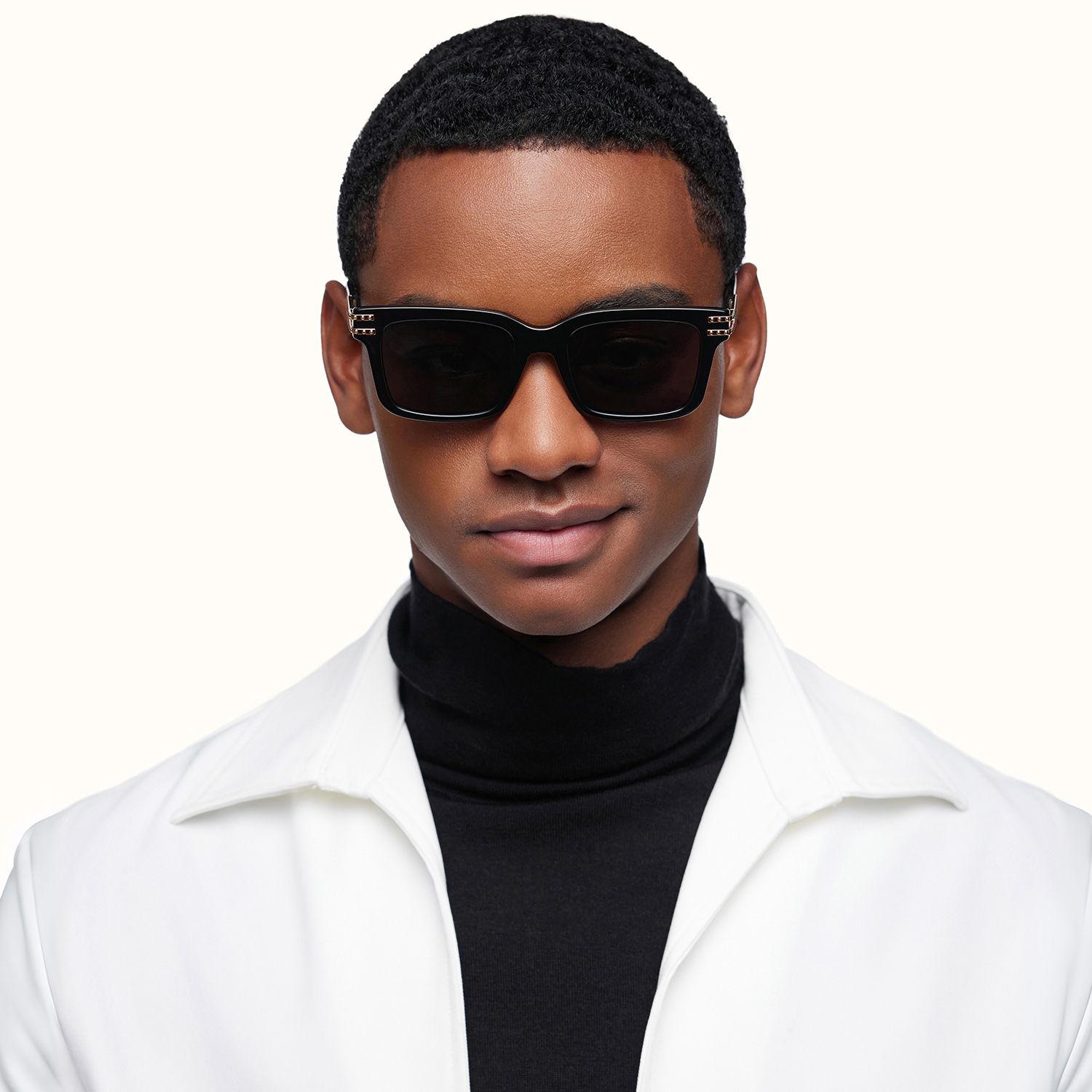 Anansi - Oversized Black and Gold Sunglasses by Vooglam - On Model