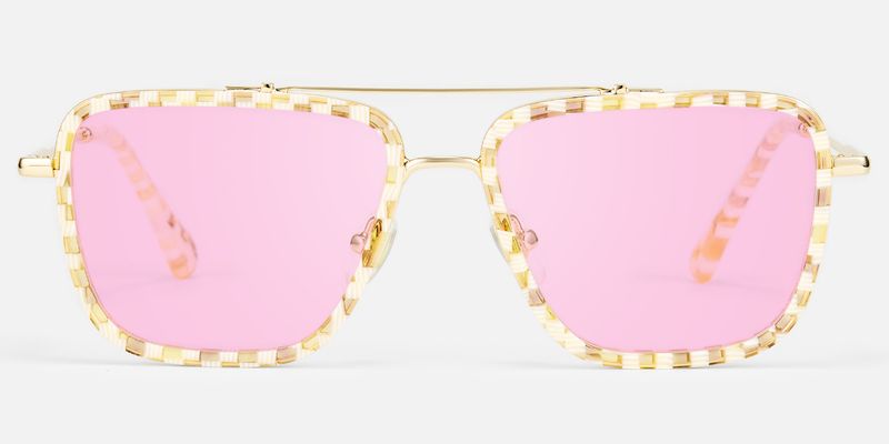 Isla - Yelllow Vintage Aviator Patterned Sunglasses by Vooglam