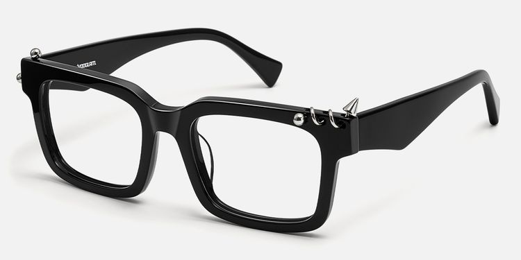 Spike - Pierced Thick Black Rectangle Glasses by Vooglam