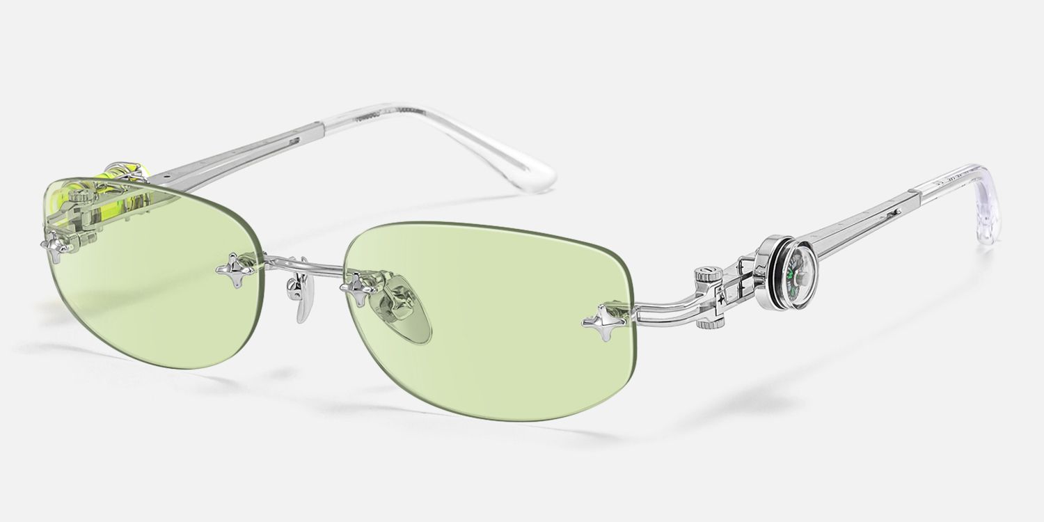 The Utilitarian - Asymmetric Green Tint Sunglasses by Vooglam - Front View