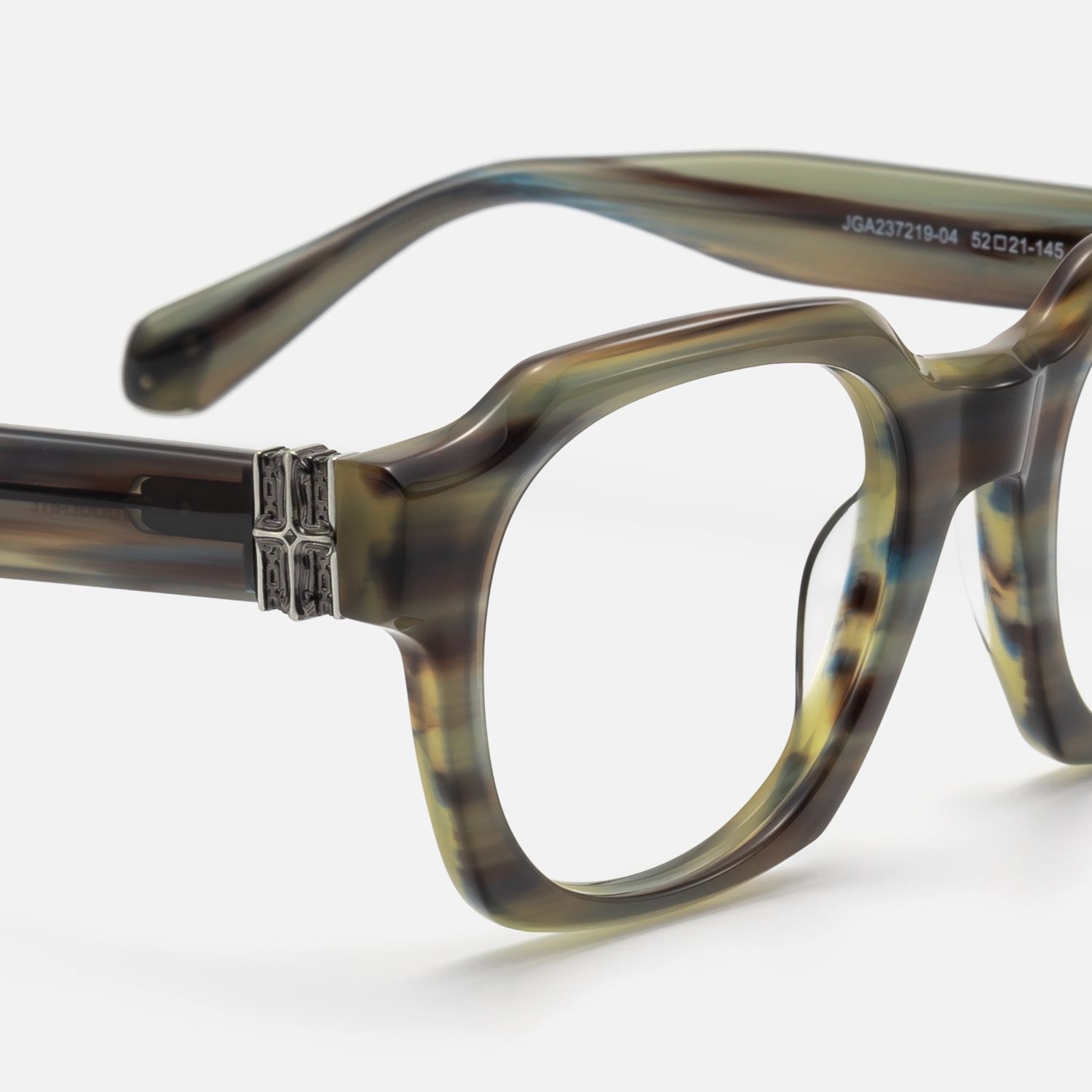 Vernon - Retro Olive Green Striped Eyeglasses by Vooglam - Design Details