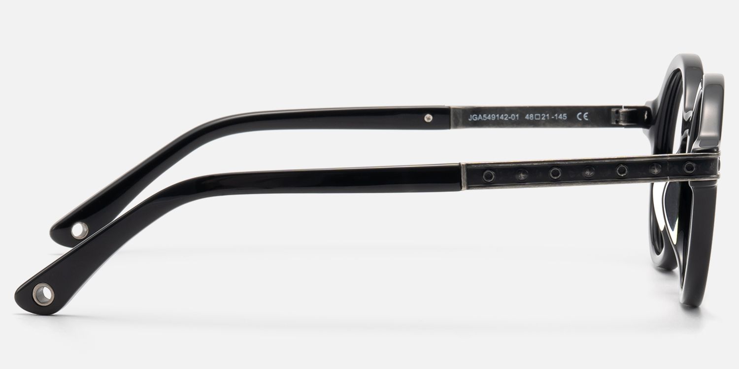 Lennon - Vintage Metal Black Retro Round Frames by Vooglam - Side View