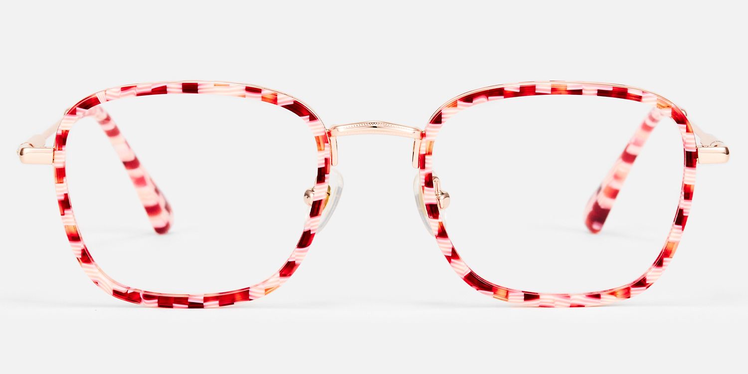 Sundance - Red and Pink Checkered Eyeglasses by Vooglam - Angle View