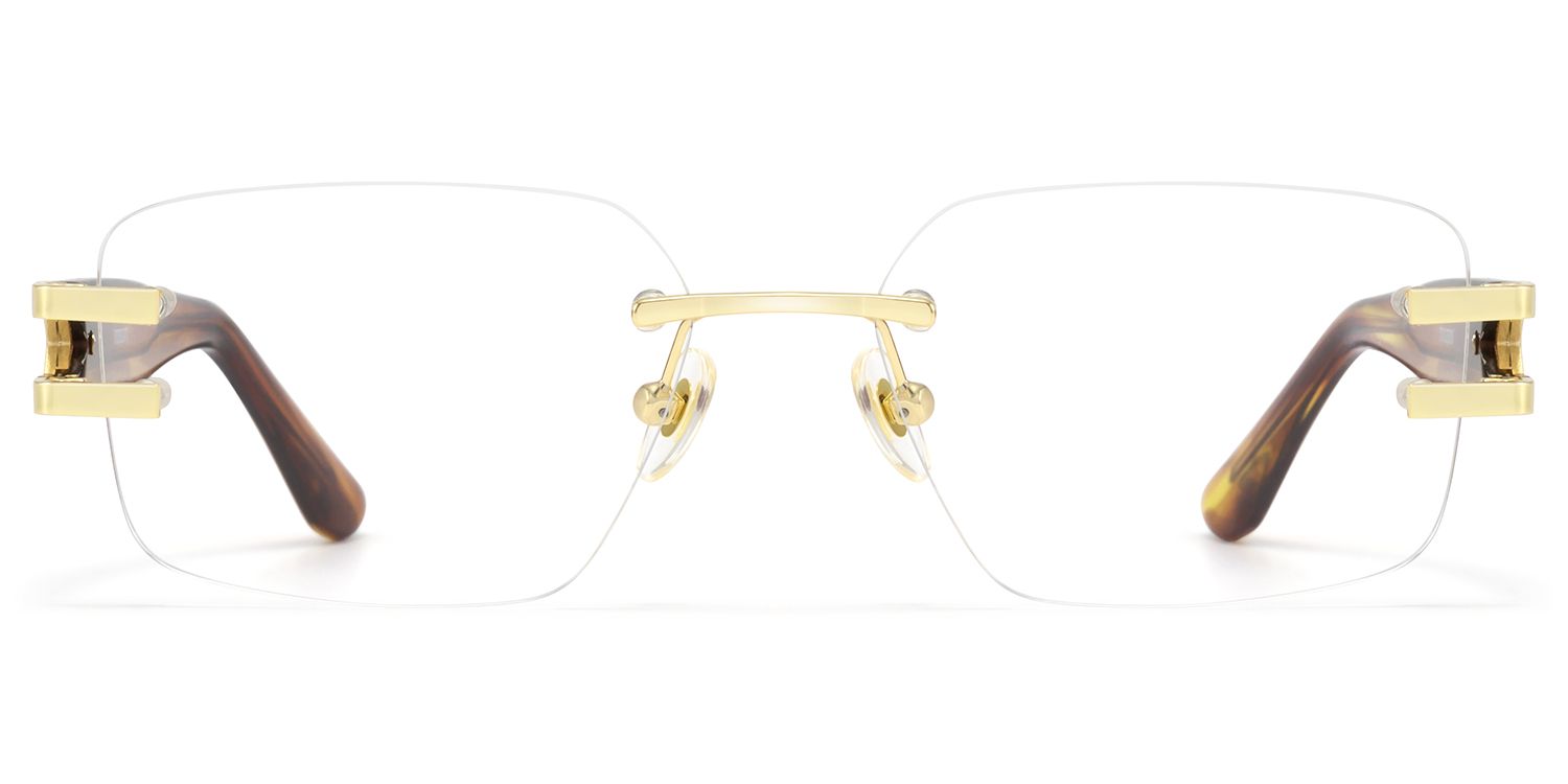Aurum - Tortoise Rectangle Gold Rimless Glasses by Vooglam Product Details 1