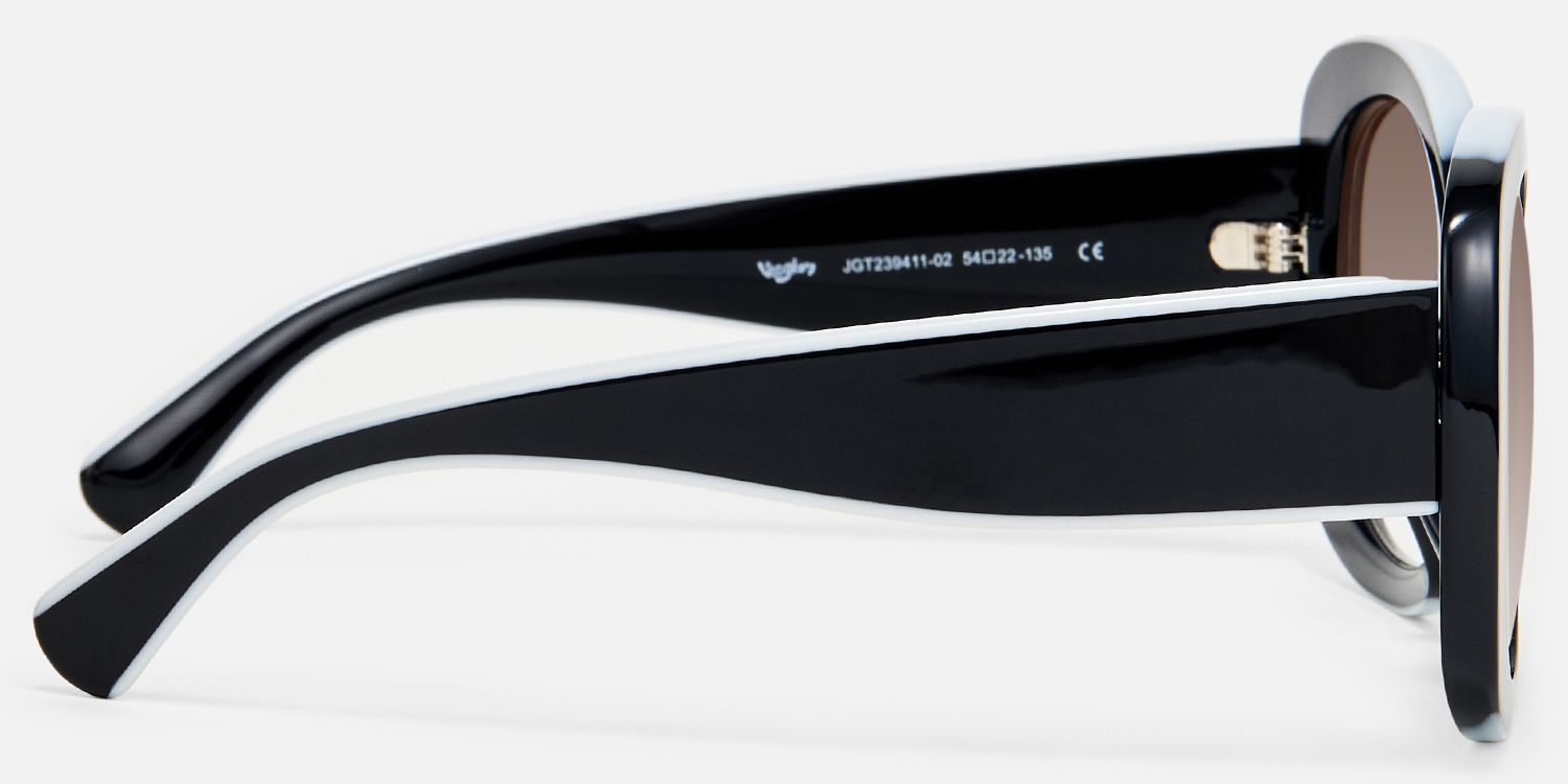 Athina - Large Black White Round Brown Lens Shades by Vooglam - Side View