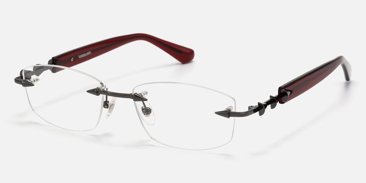 Fracture - Black & Red Rimless Spike Glasses by Vooglam