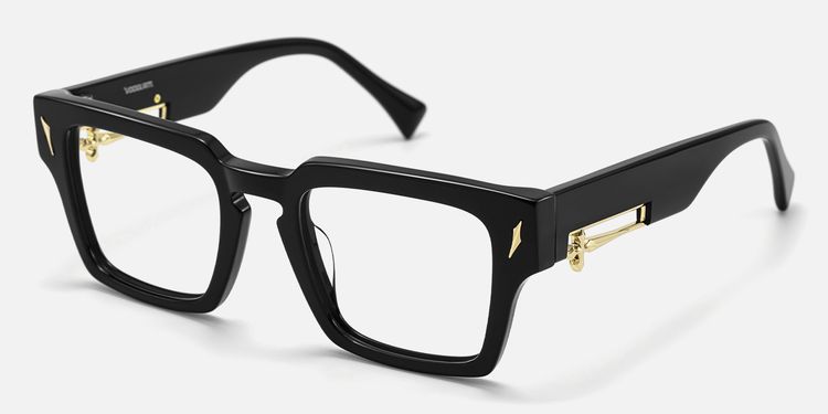 Stiletto - Black & Gold Sword Rectangle Glasses by Vooglam
