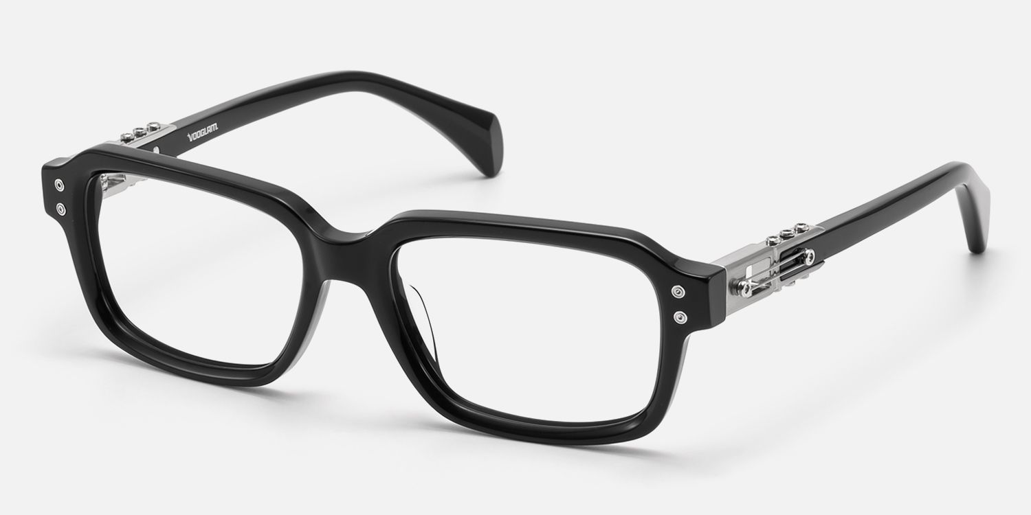 Anacortes - Silver Black Guitar Temple Glasses by Vooglam - Front View