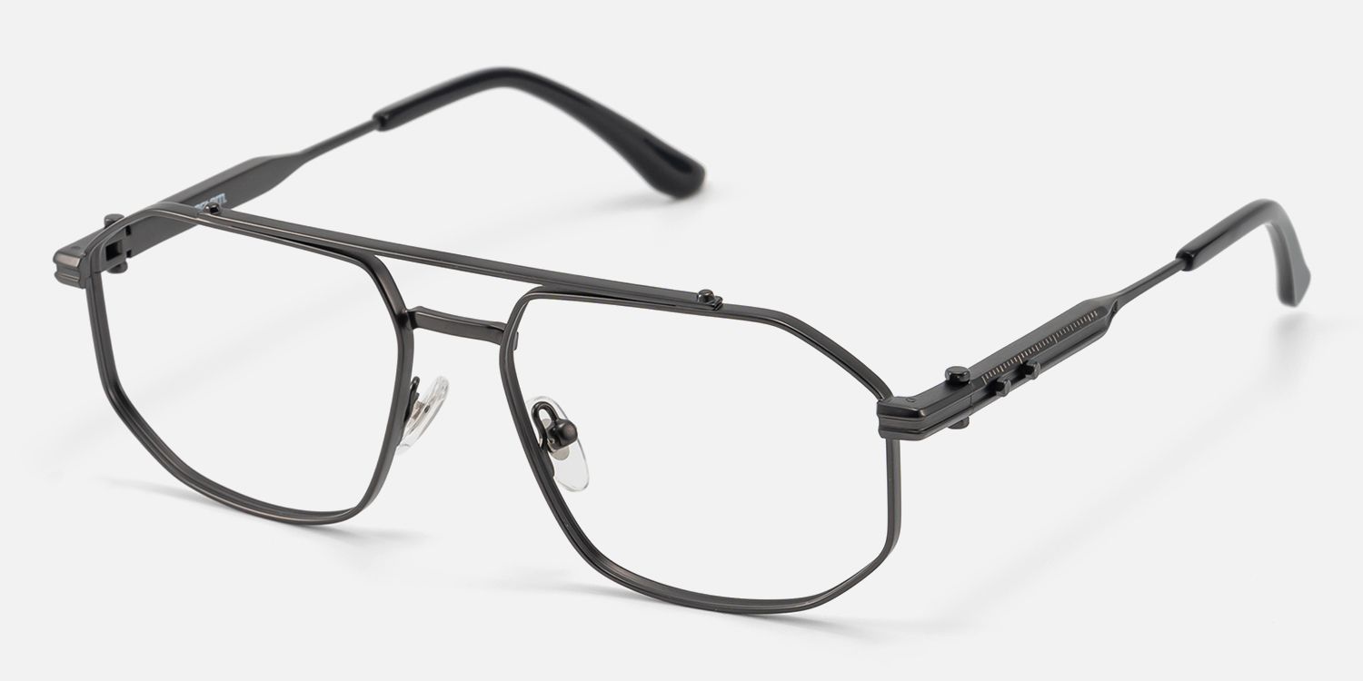 Ando - Matte Black Geometric Metal Glasses by Vooglam - Front View