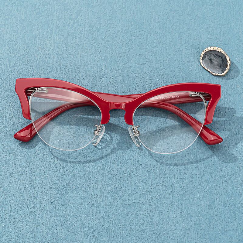 model wearing Drayton - Cat Eye Red Eyeglasses 1