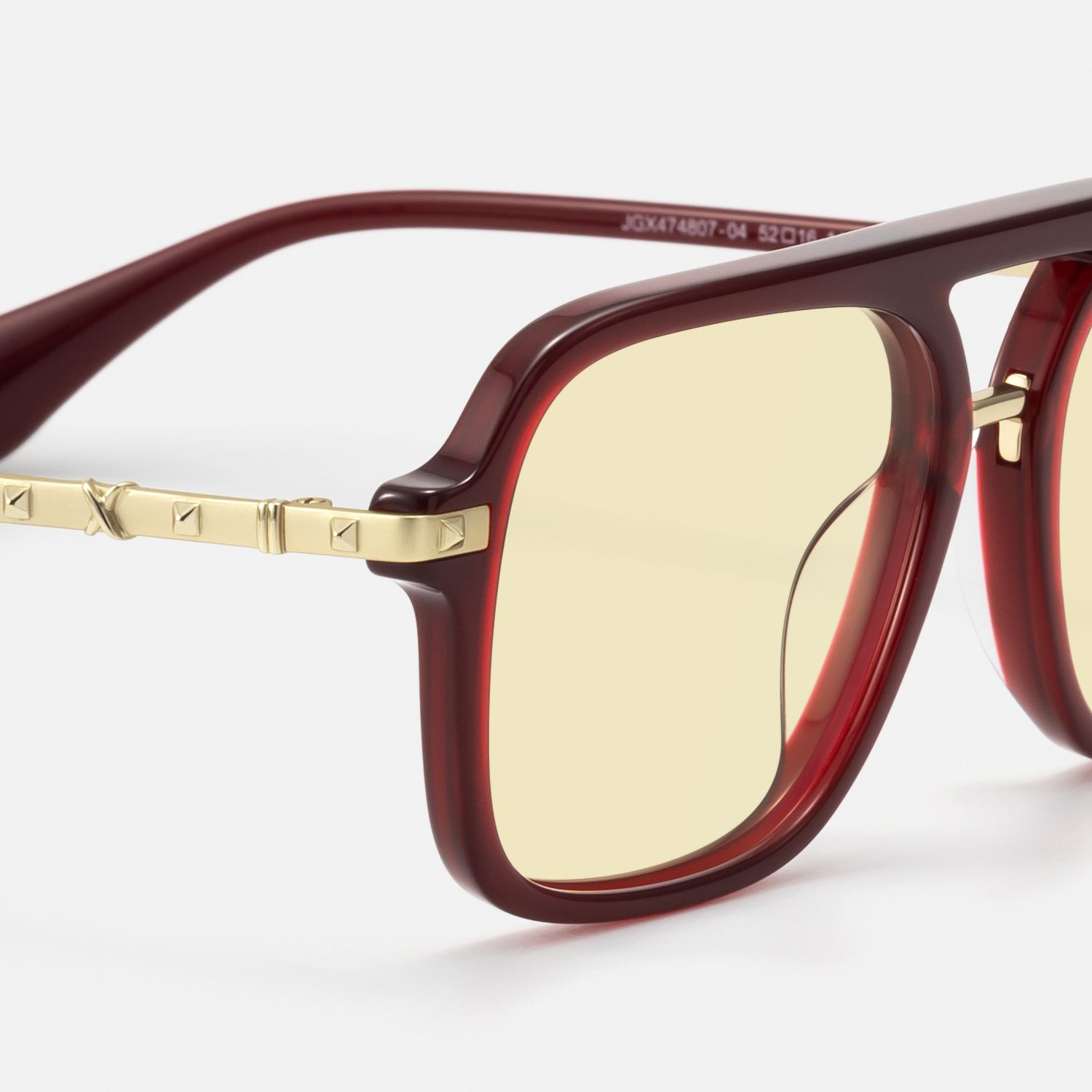 Marfa - Yellow Tint Red Square Pilot Sunglasses by Vooglam - Design Details