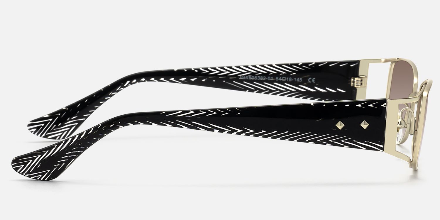 Wren - Gradient Lens Rectangle Gold Sunglasses by Vooglam - Side View