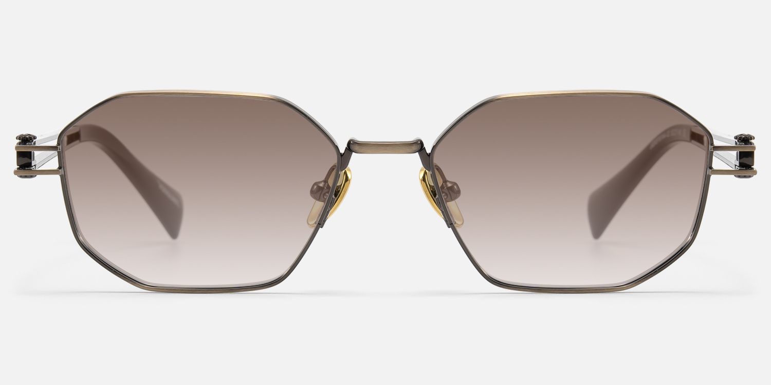 Loos - Gold Double Wire Geometric Sunglasses by Vooglam - Angle View