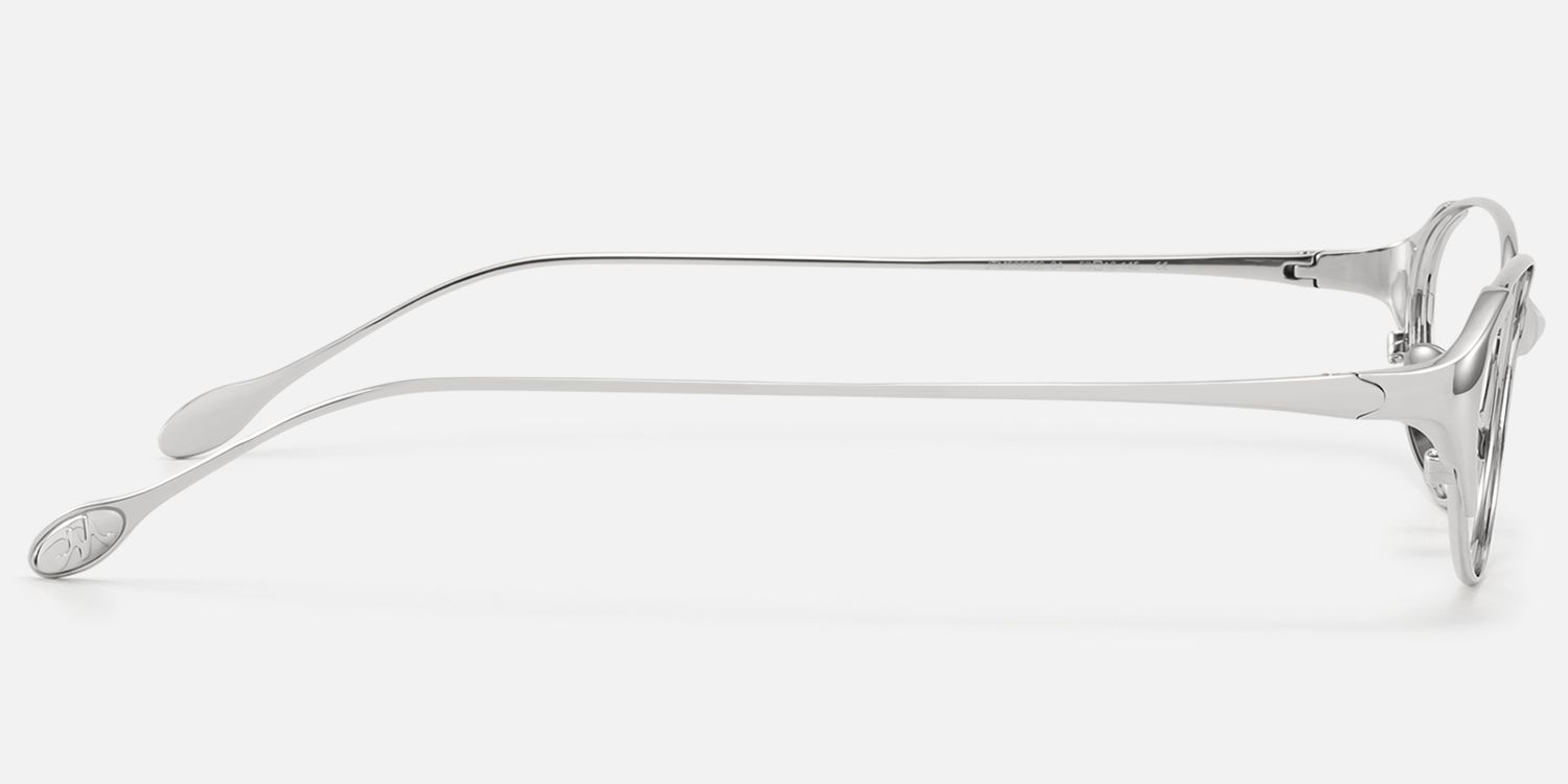Ebisu - Thin Rimmed Silver Oval Minimalist Glasses by Vooglam - Side View