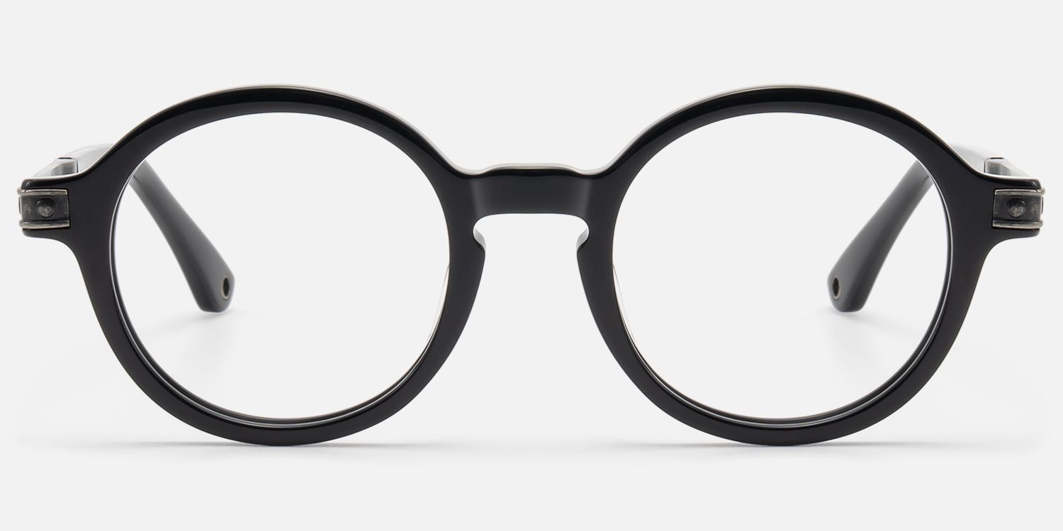 Lennon - Vintage Metal Black Retro Round Frames by Vooglam - Angle View