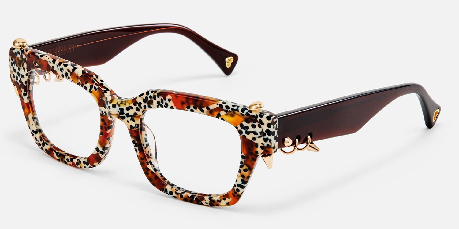 Sabrina - Leopard Print Piercing Glasses by Vooglam - Front View