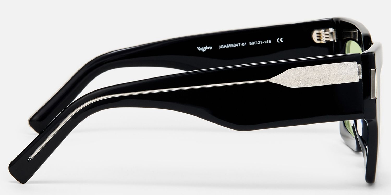 Vaeda - Black Square Green Lens Sunglasses by Vooglam - Side View