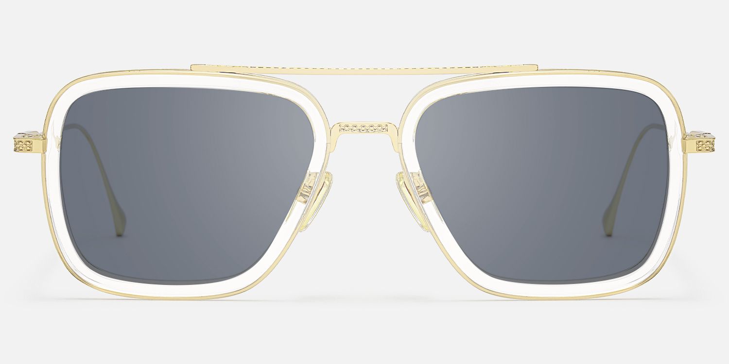 Alvira - Clear Aviator Sunglasses Gold Frame by Vooglam - Angle View