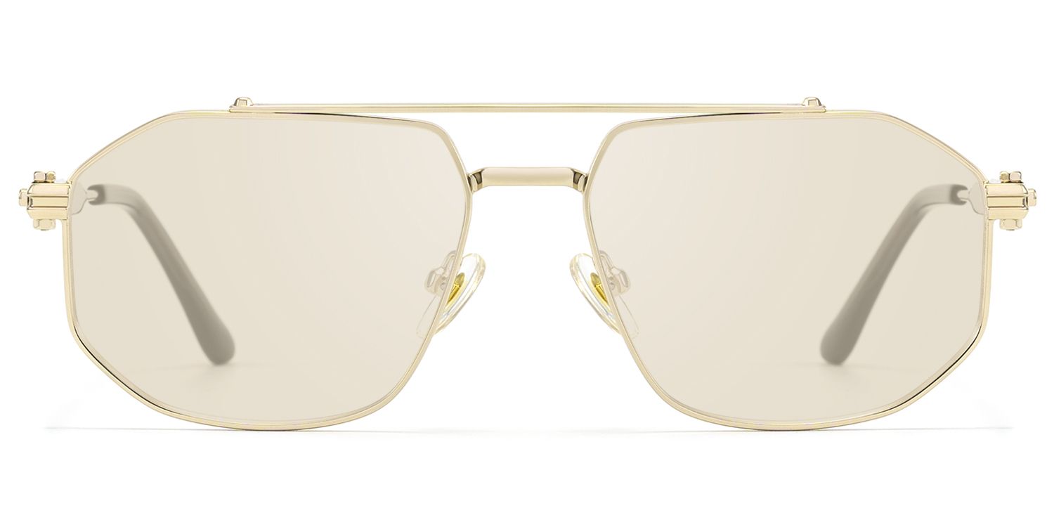 Ando - Gold Geometric Aviator Scale Sunglasses by Vooglam Product Details 1