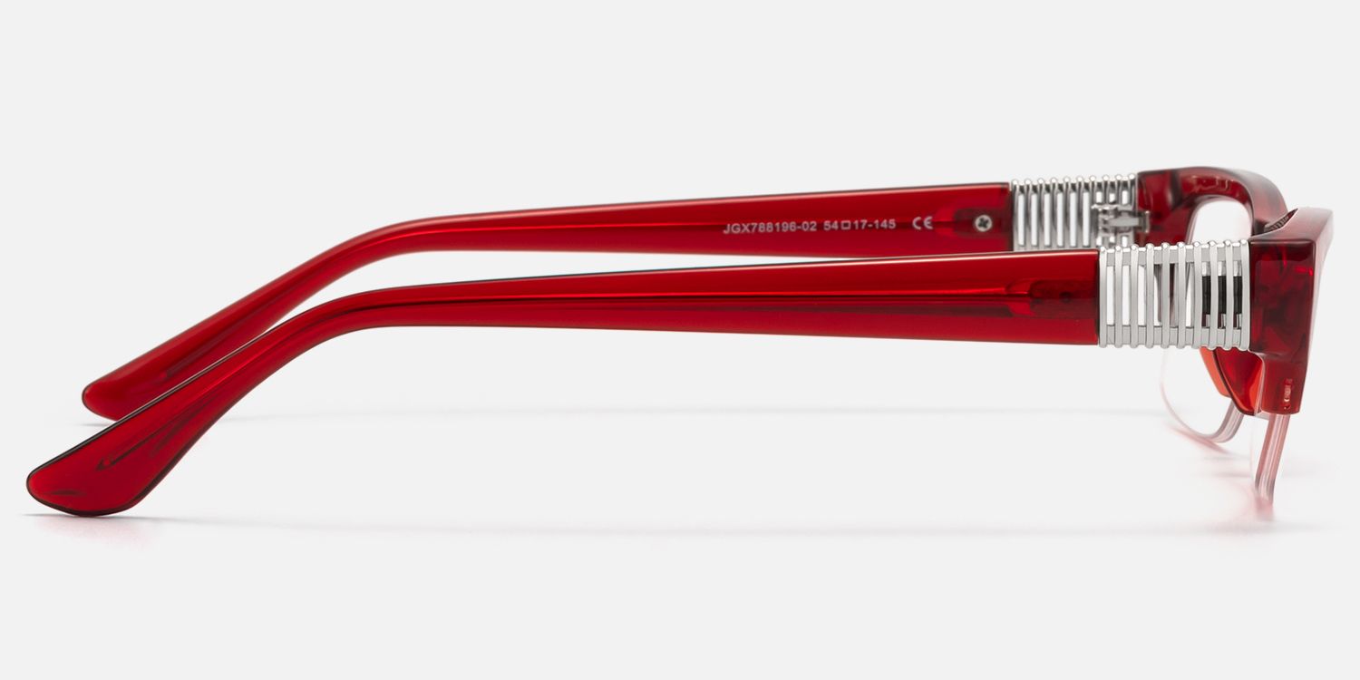 Kairo - Red Semi Rimless Acetate Glasses by Vooglam - Side View