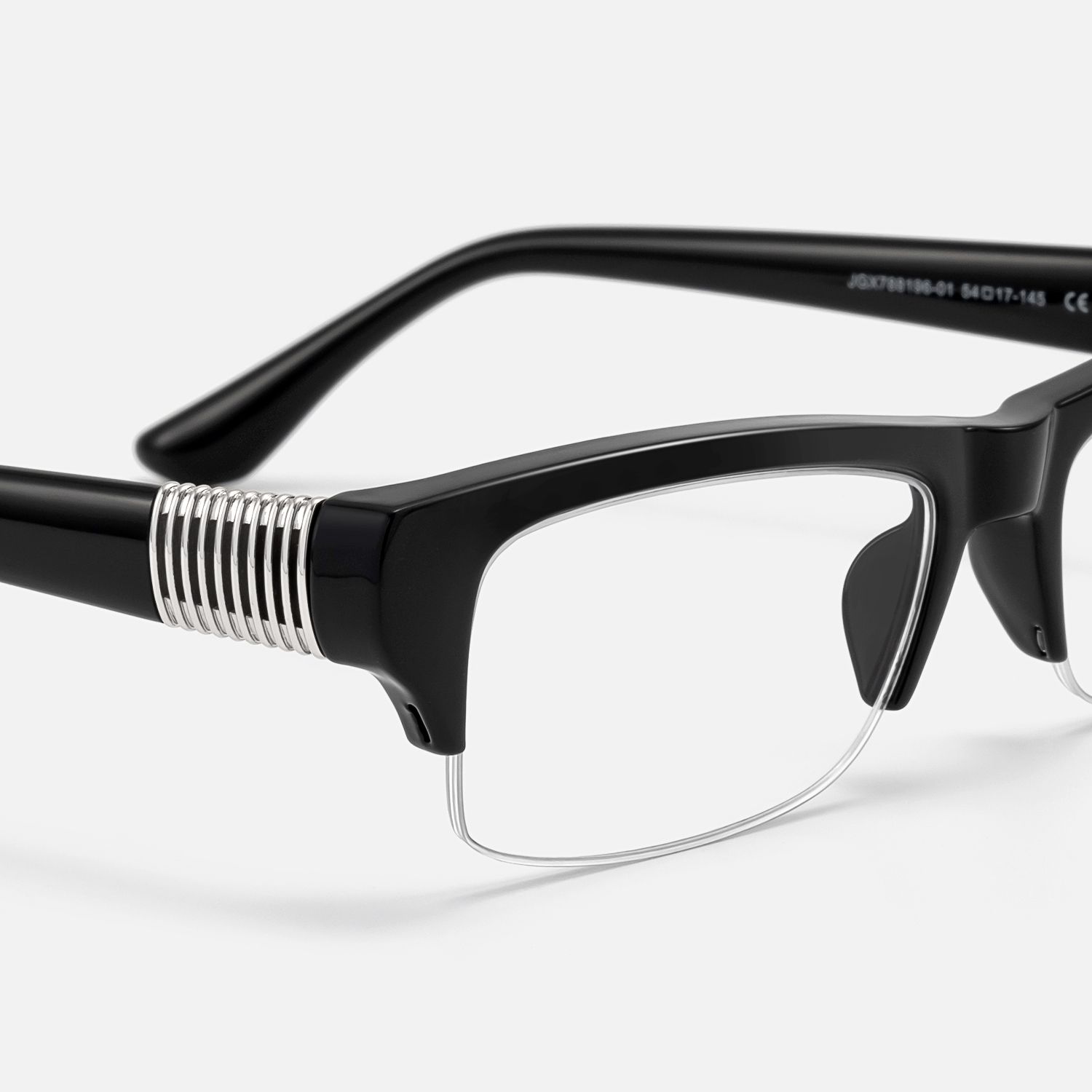 Kairo - Black Semi Rimless Acetate Glasses by Vooglam - Design Details