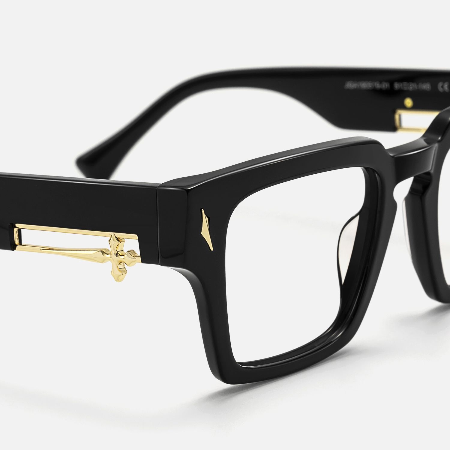 Stiletto - Black & Gold Sword Rectangle Glasses by Vooglam - Design Details