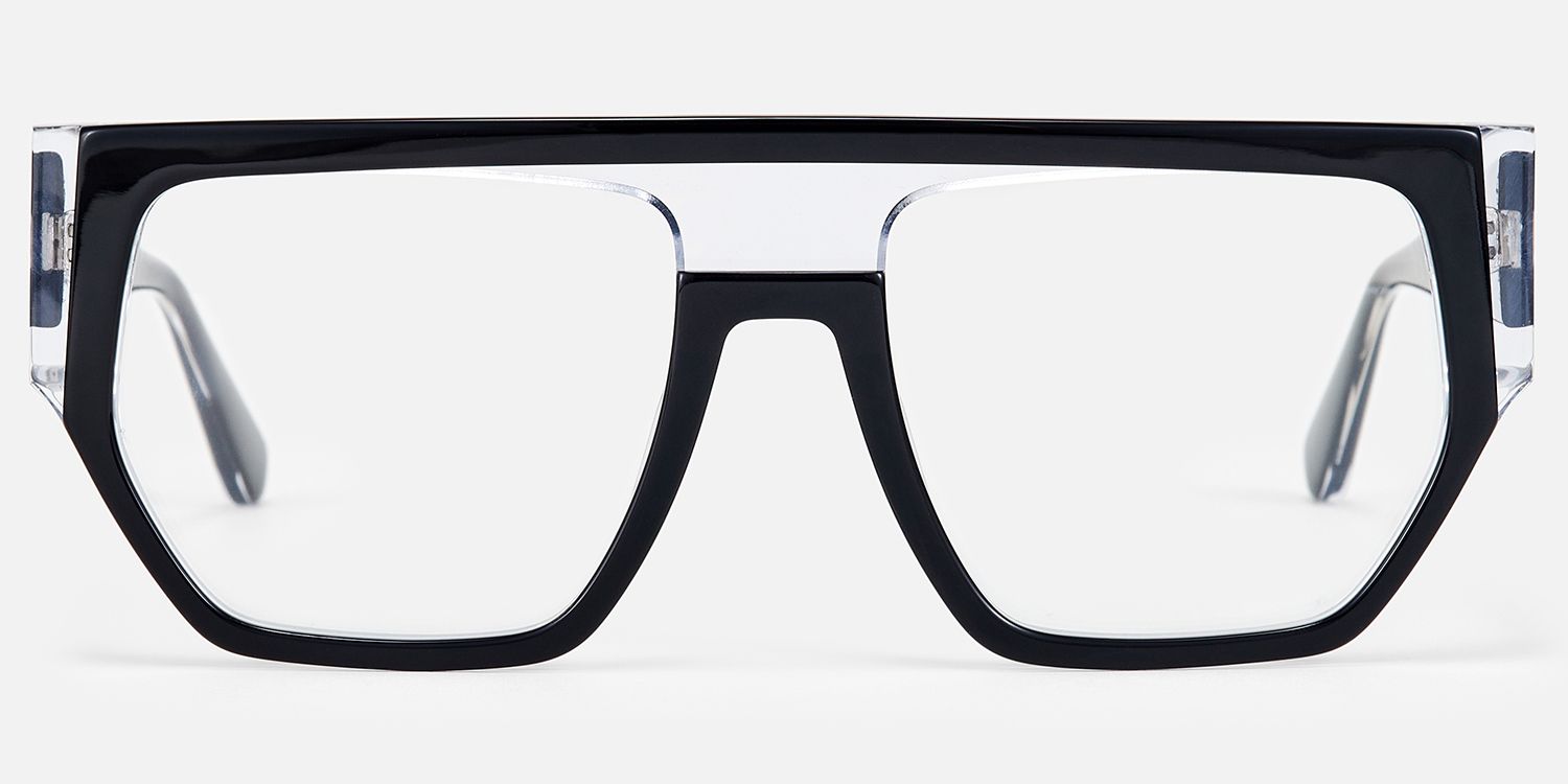 Inerney - Black Clear Flat Top Aviator Glasses by Vooglam - Angle View
