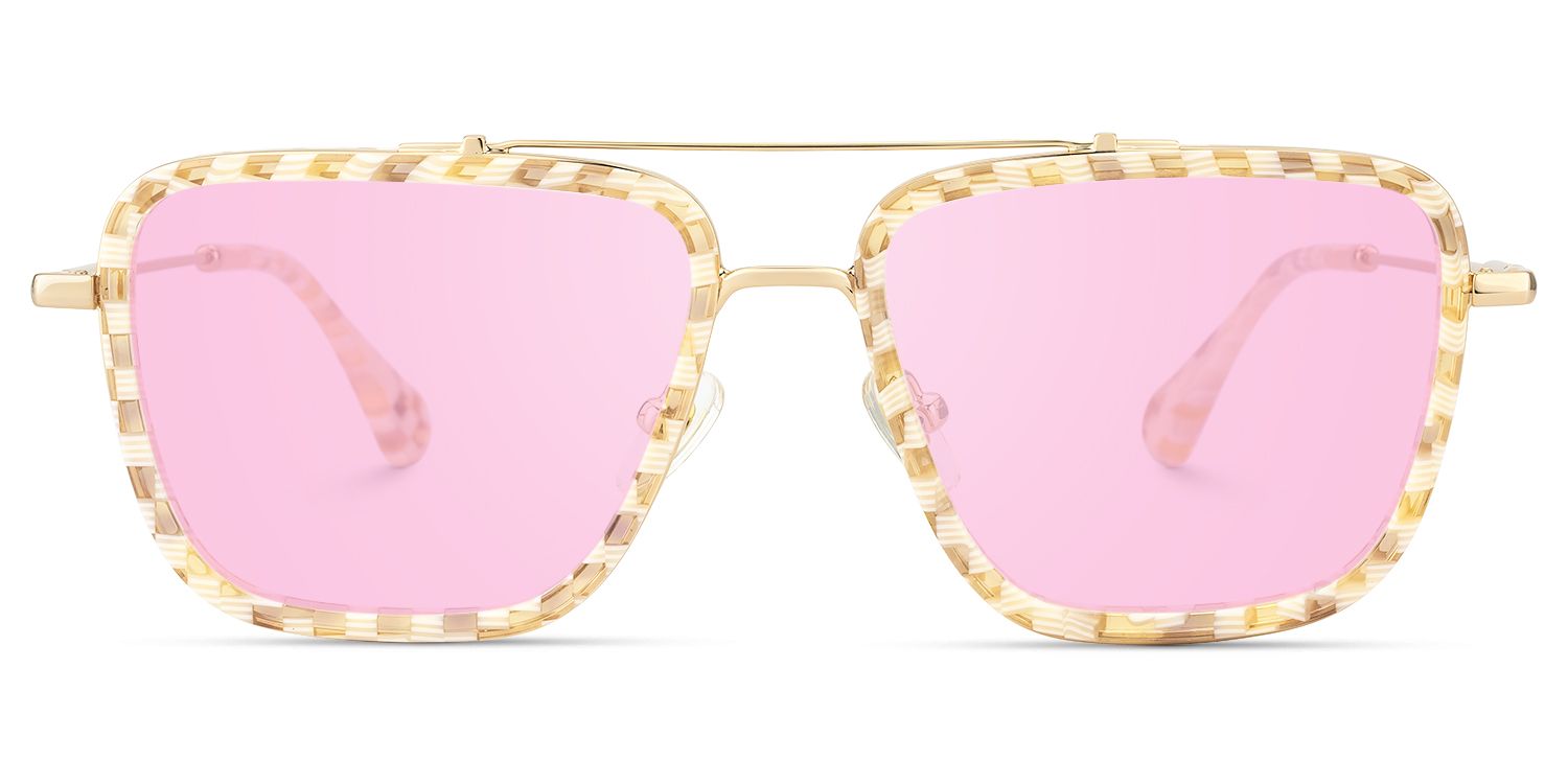 Isla - Yelllow Vintage Aviator Patterned Sunglasses by Vooglam Product Details 1