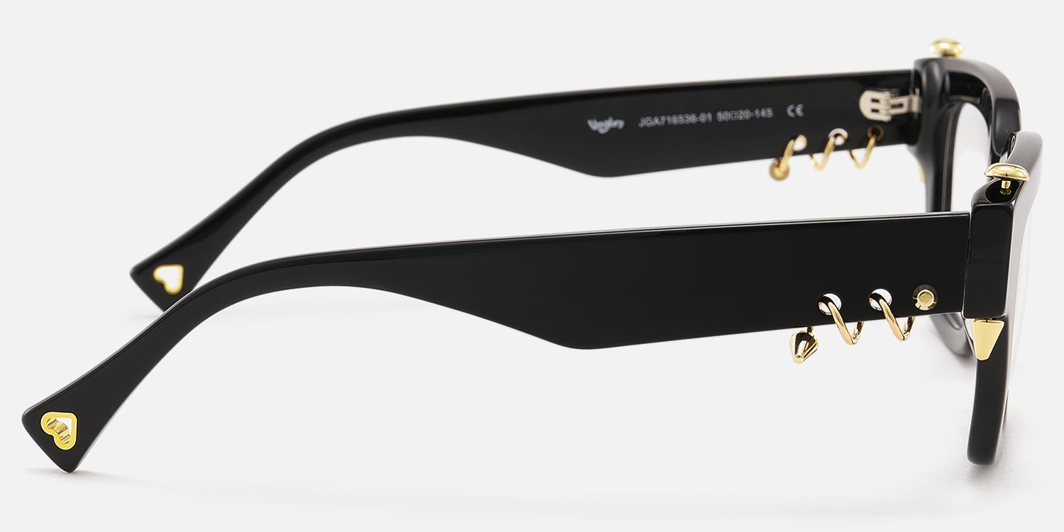 Sabrina - Black Glasses With Gold Punk Pierce by Vooglam - Side View