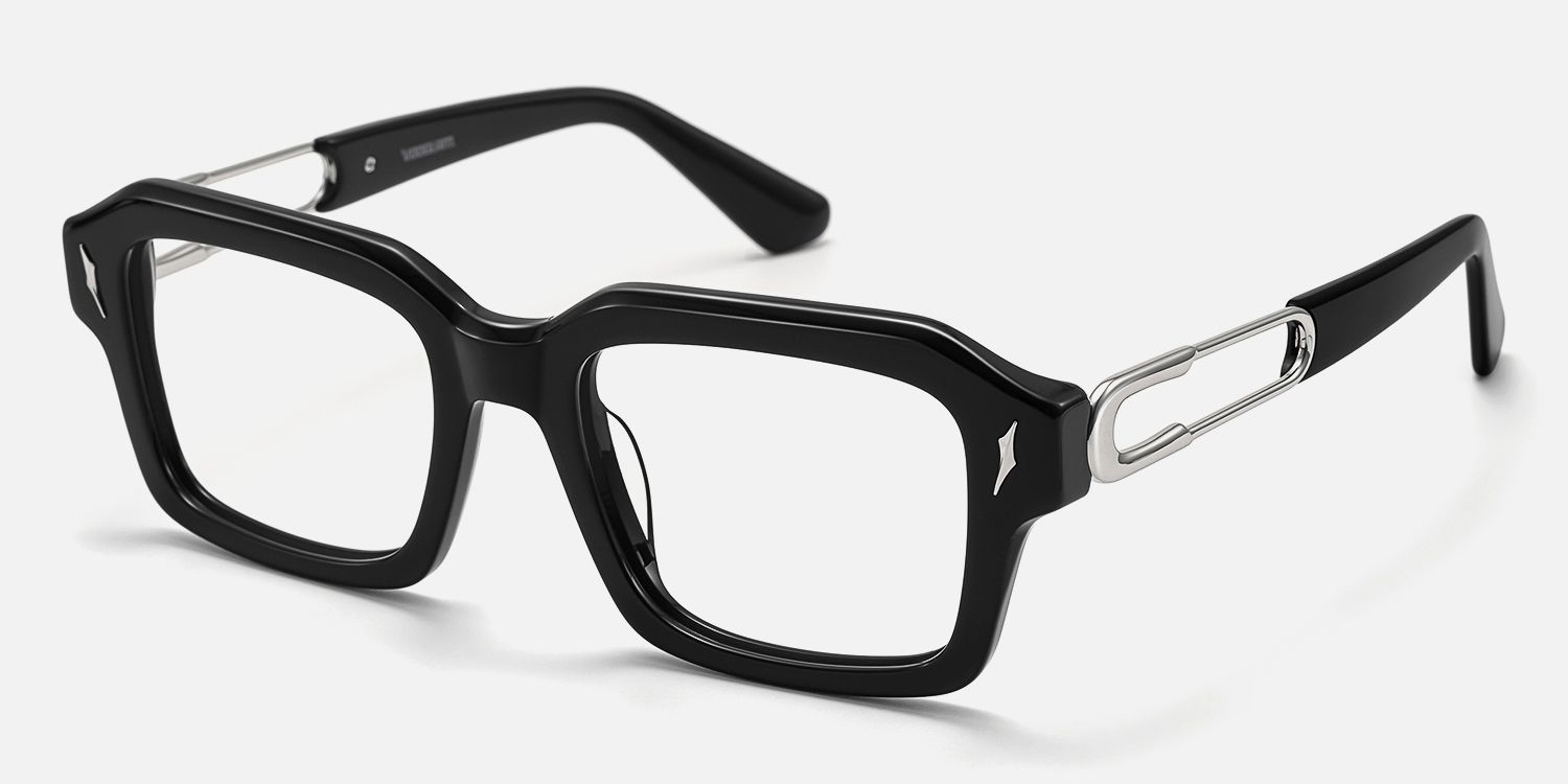 Blindspot - Safety Pin Square Black Glasses by Vooglam - Front View
