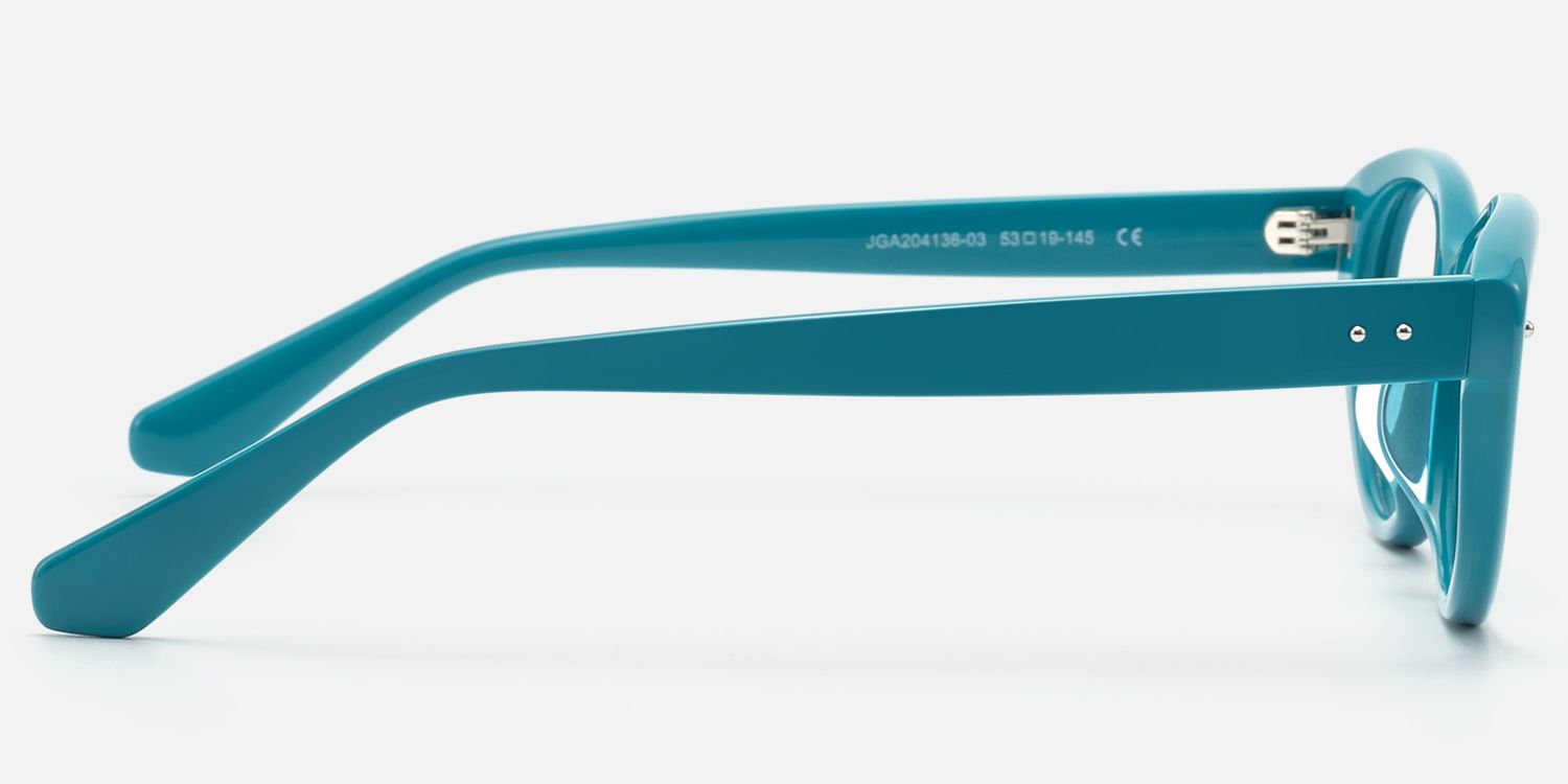 Vael-Vintage Teal Acetate Oval Cateye Glasses by Vooglam - Side View