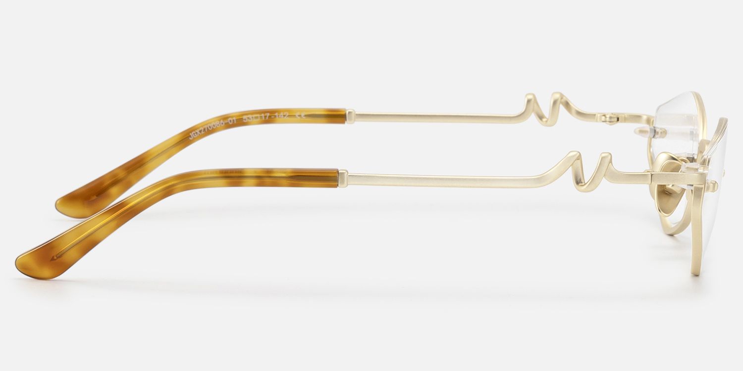 Niseko - Matte Brushed Gold Geometric Glasses by Vooglam - Side View