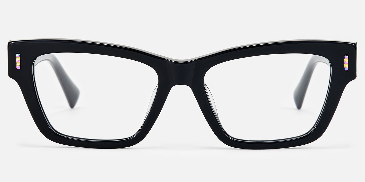 Surreal - Rectangle Black Eyeglasses by Vooglam - Angle View