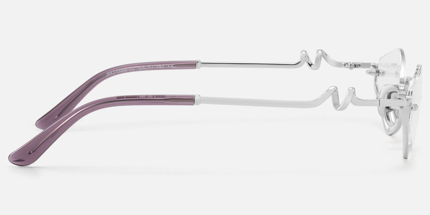Niseko - Silver Diamond Shape Bottom Rim Glasses by Vooglam - Side View