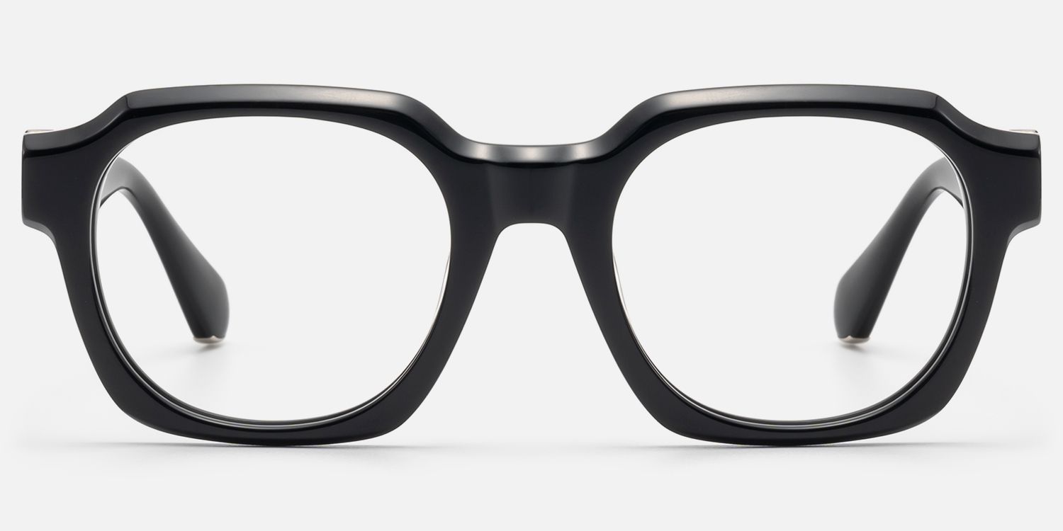 Vernon - Glossy Black Gothic Hexagon Glasses by Vooglam - Angle View