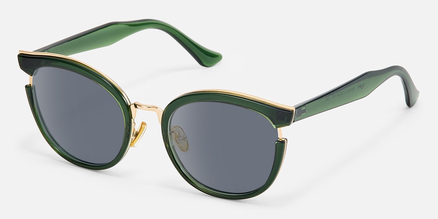 Retro Classic Hunter Green Sunglasses Cat Eye Shape by Vooglam - Front View
