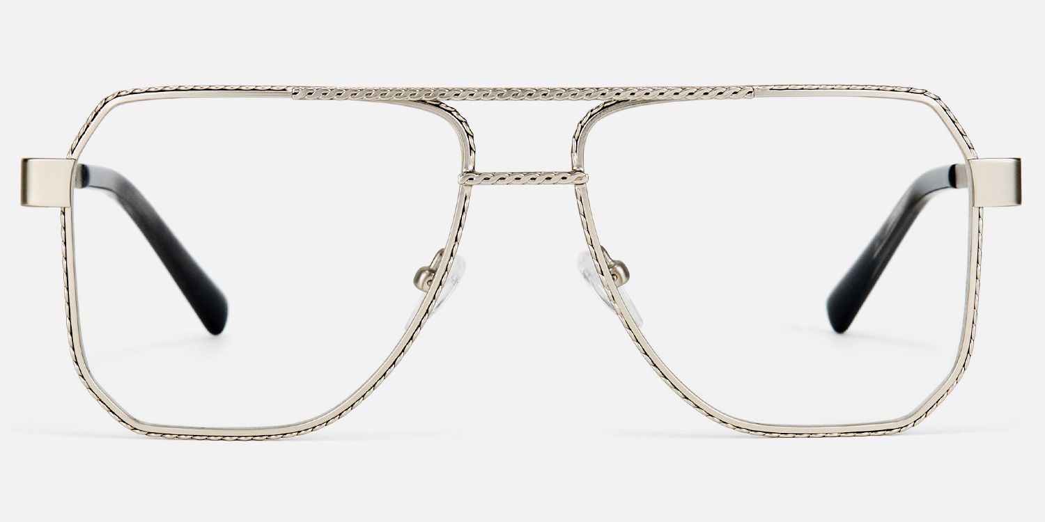 Fidelina - Aviator Silver Eyeglasses by Vooglam - Angle View