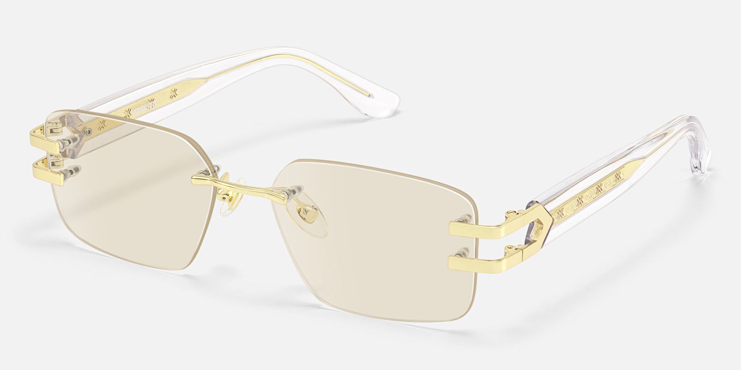 Aurum - Black Rimless Rectangle Glasses by Vooglam - Front View
