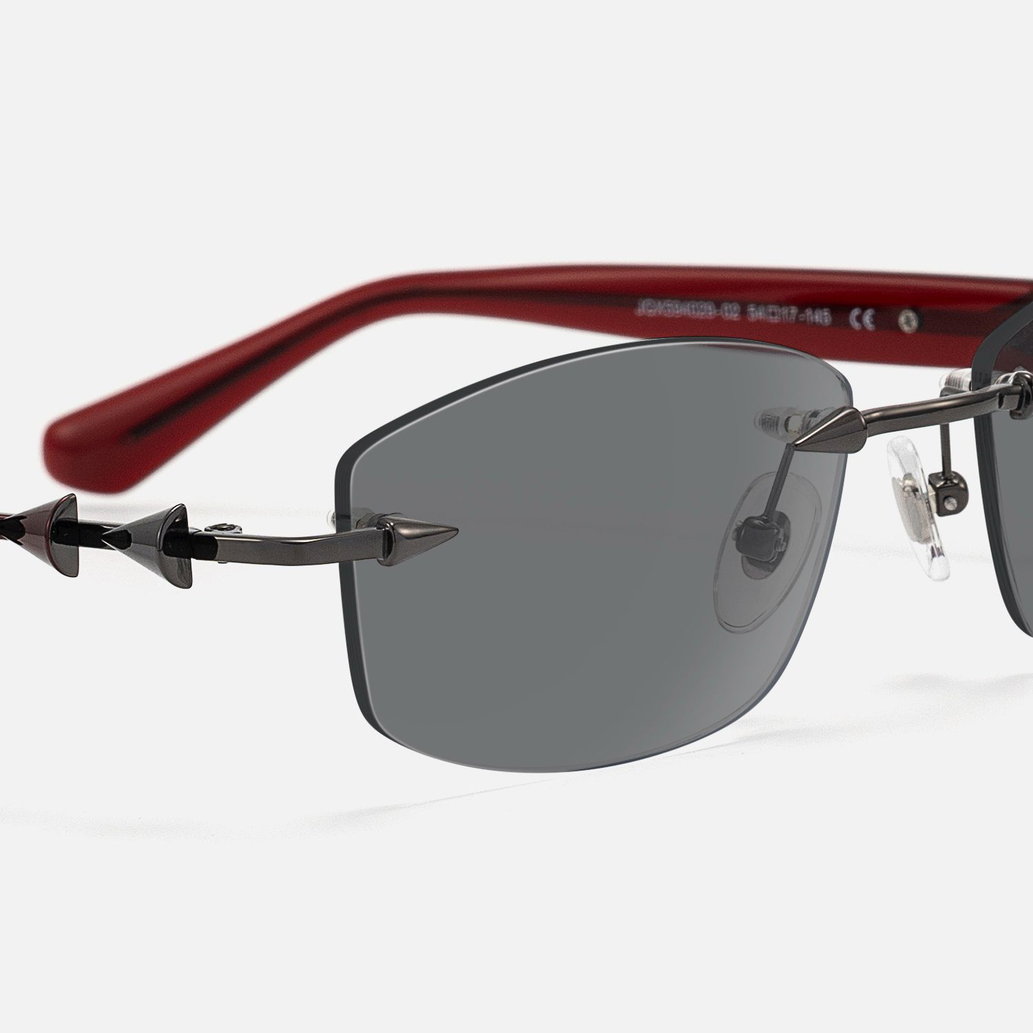 Fracture - Dark Gray Tint Rimless Sunglasses by Vooglam - Design Details