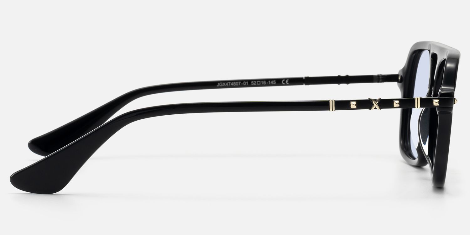 Marfa - Black Gold Square Pilot Sunglasses by Vooglam - Side View