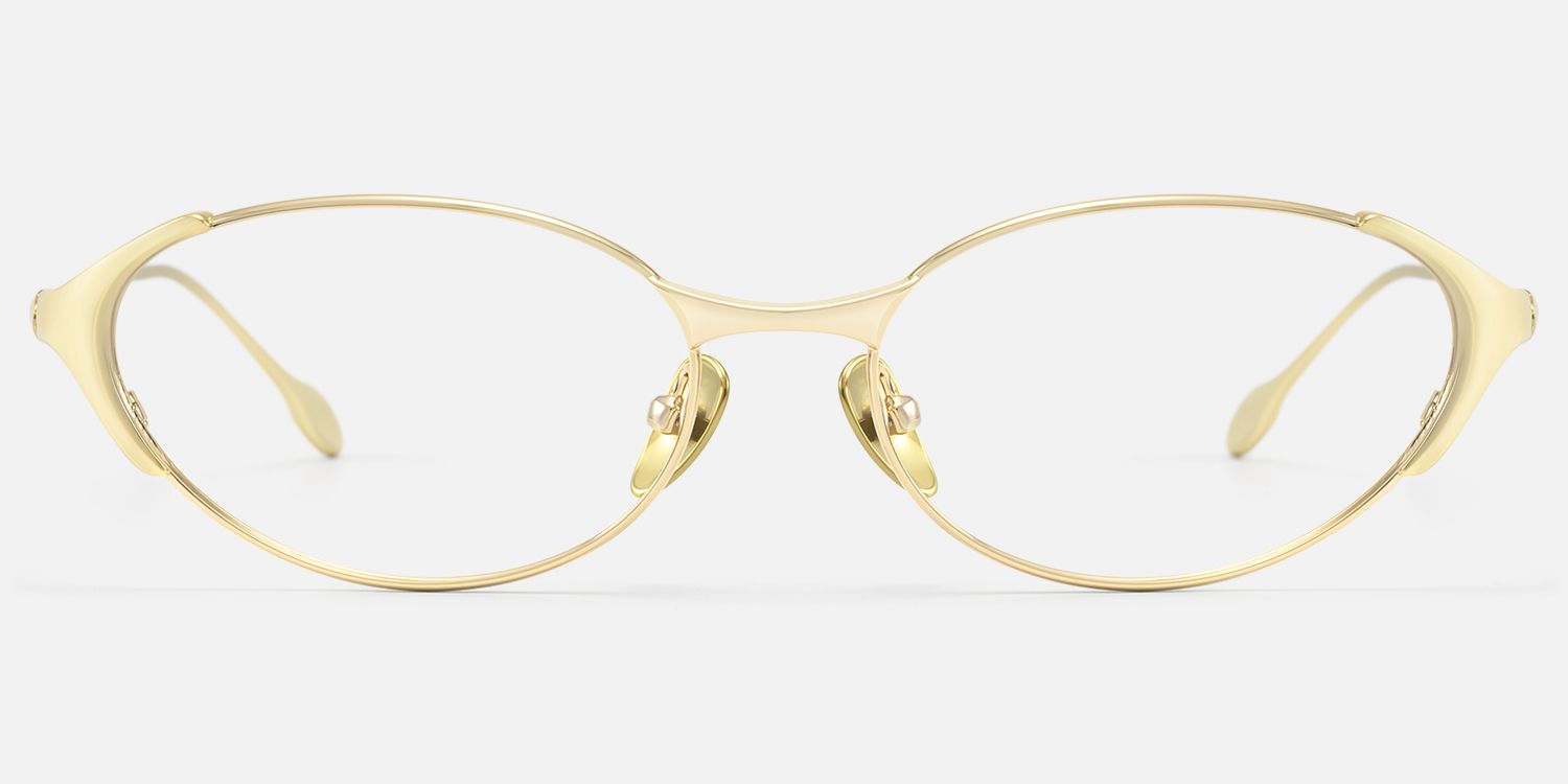 Ebisu - Retro Gold Oval Glasses with Ti Nose Pads by Vooglam - Angle View