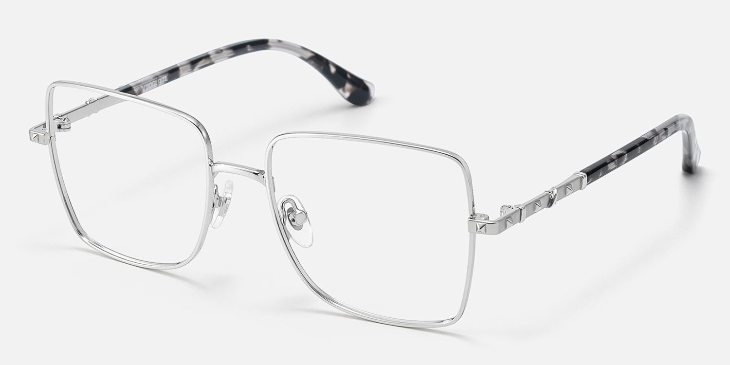 Devereux - Thin Metal Square Silver Eyeglasses by Vooglam - Front View