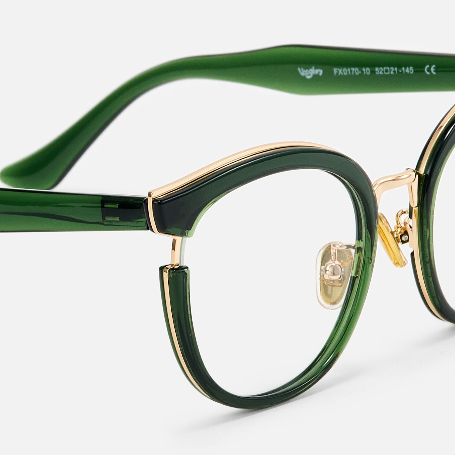 Retro - Green Gold Round Cat Eye Glasses by Vooglam - Design Details