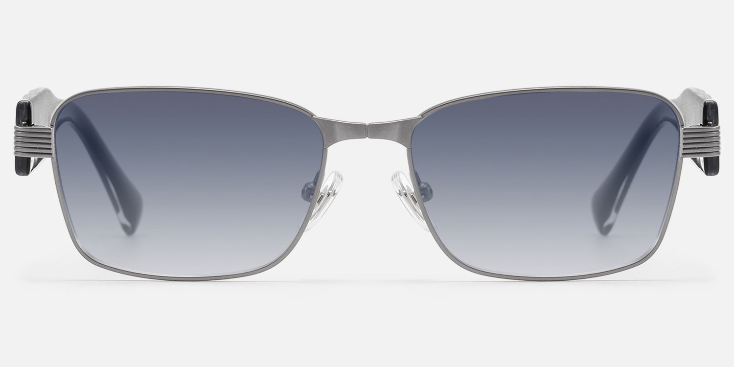 Toyo - Gradient Lens Gunmetal Rectangle Sunglasses by Vooglam - Angle View