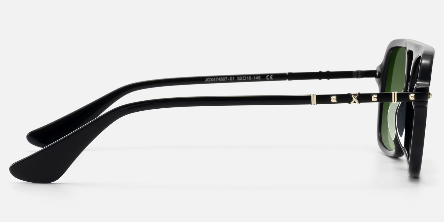 Marfa - Black Square Double Bridge Aviator Shades by Vooglam - Side View