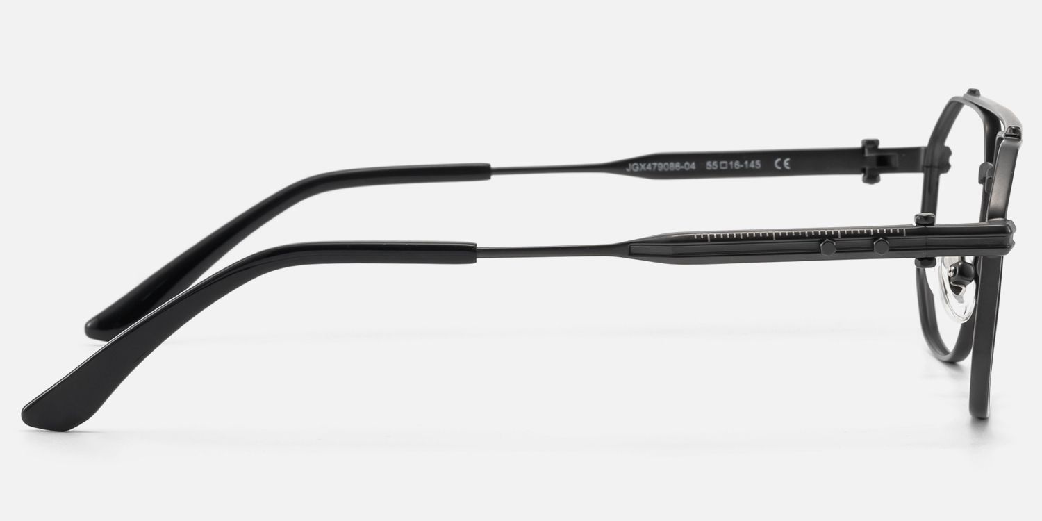 Ando - Matte Black Geometric Metal Glasses by Vooglam - Side View