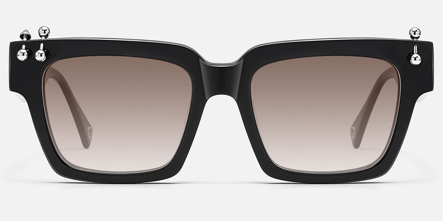 PIERCE - Black Pierced Square Gradient Sunglasses by Vooglam - Angle View