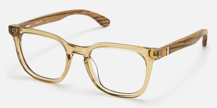 Lote - Clear Brown Wood Temple Square Glasses by Vooglam