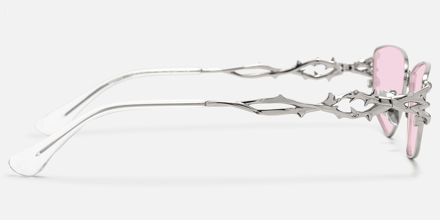 Spine - Silver Metal Pink Tinted Sunglasses by Vooglam - Side View