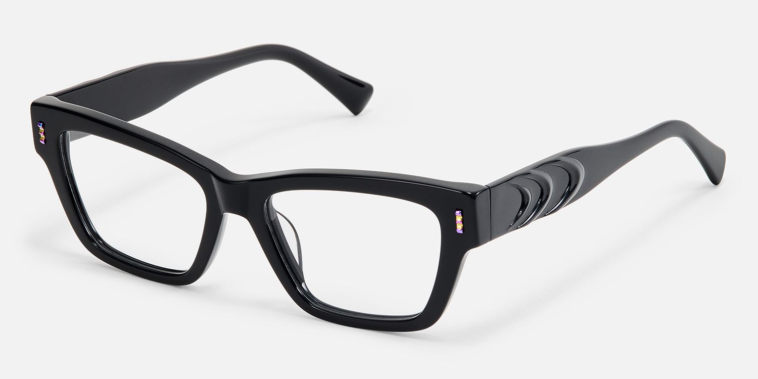 Surreal - Rectangle Black Eyeglasses by Vooglam - Front View
